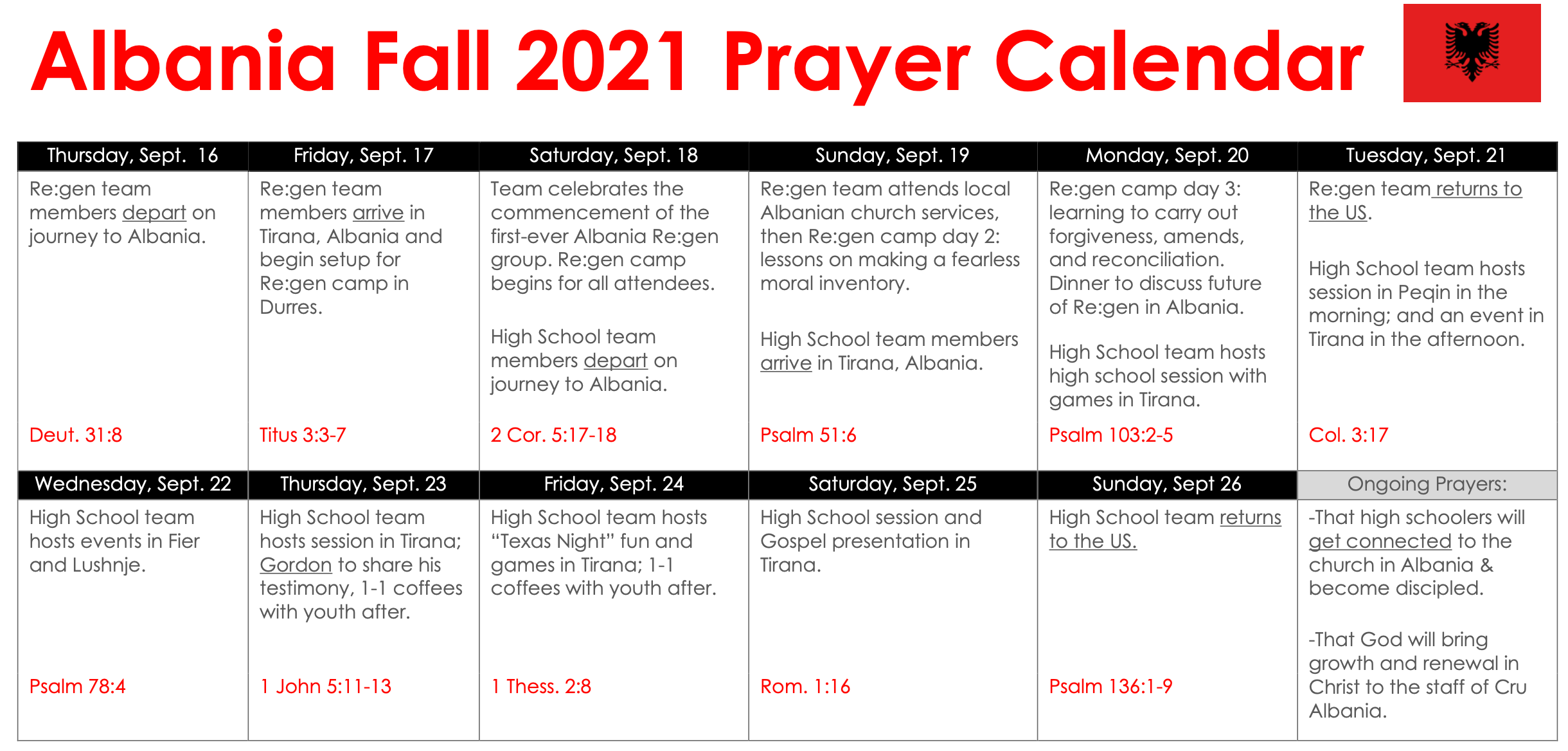 Prayer Calendar